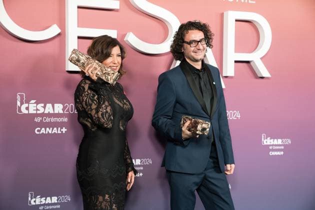 49eme ceremonie des CESAR - Salle de presse Phtocall des laureats. 49th CESAR ceremony awards. Photocall of winners : Kaouther Ben Hania, Nadim Cheikhrouha 302003 2024-02-24 Olympia  Copyright: xIvankaxVoisinx xStarfacex STAR_302003_066