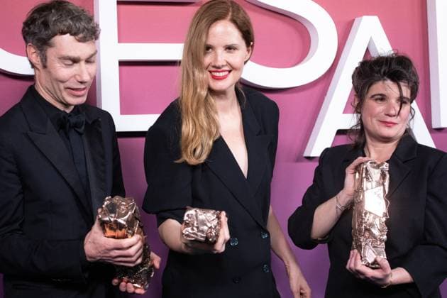 49eme ceremonie des CESAR - Salle de presse Phtocall des laureats. 49th CESAR ceremony awards. Photocall of winners : Justine Triet avec ses producteurs Marie-Ange Luciani et David Thion 302003 2024-02-24 Olympia  Copyright: xIvankaxVoisinx xStarfacex STAR_302003_194
