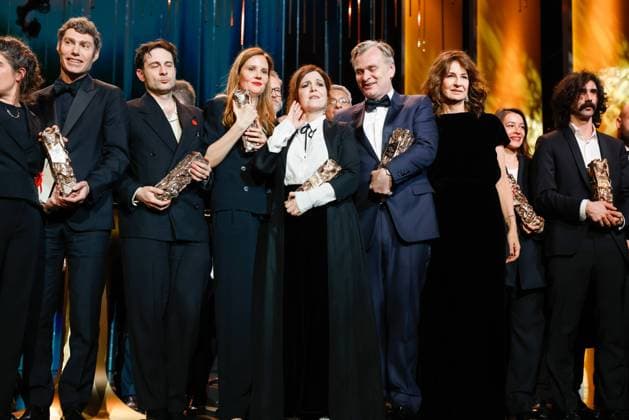 49eme ceremonie des CESAR. Salle. 49th Cesar Ceremony. Stage. index final finale sur scene photo de famille 302014 2024-02-24 Paris France Triet, Justine; Nolan, Christopher; Harari, Arthur; Jaoui, Agnes; Lemercier, ValÃ rie  Copyright: xRomualdxMeigneuxx xStarfacex STAR_302014_195