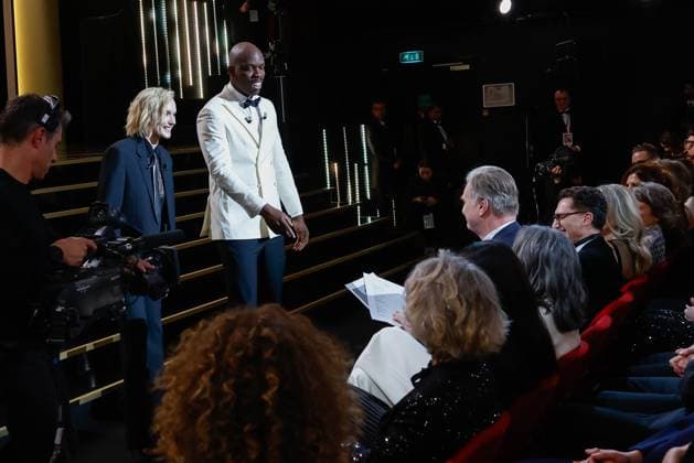 49eme ceremonie des CESAR. Salle. 49th Cesar Ceremony. Stage. 302014 2024-02-24 Paris France Nolan, Christopher; Zadi, Jean-Pascal; Girardot, Ana  Copyright: xRomualdxMeigneuxx xStarfacex STAR_302014_187