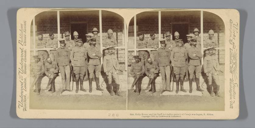 RECORD DATE NOT STATED General Thomas Kelly-Kenny and his staff for the Battle of Paardeberg, South Africa, Anonymous, 1901 stereograph Modderrivierpublisher: New York (city) (possibly) cardboard. paper albumen print commander-in-chief, general, marshal Modder River Copyright: xpiemagsx rknbpie11012024-30936 !ACHTUNG AUFNAHMEDATUM GESCHÄTZT!