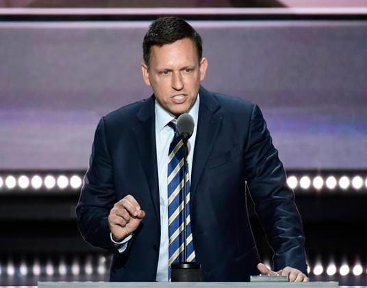 Peter Thiel, Venture Capitalist makes remarks at the 2016 Republican National Convention held at the Quicken Loans Arena in Cleveland, Ohio on Thursday, July 21, 2016. Credit: Ron Sachs CNP (RESTRICTION: NO New York or New Jersey Newspapers or newspapers within a 75 mile radius of New York City) EDITORIAL USE ONLY Copyright: xx x cnpphotos060849