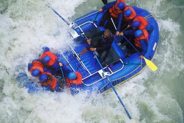 Aerial of Whitewater rafting on Kicking Horse River, British Columbia, Canada.  Copyright: x AllCanadaPhotos.comx 1990-27542