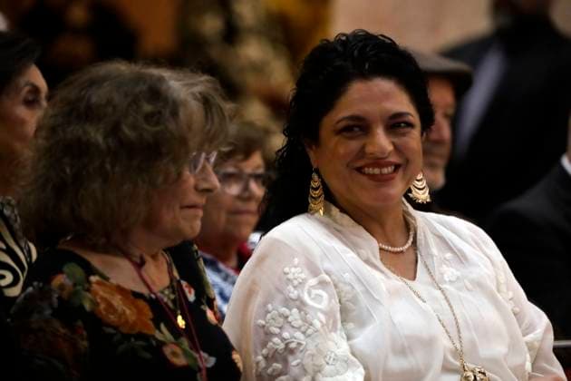 February 25, 2024, Mexico City, Mexico: Minister of Culture, Alejandra Frausto, Margarita Bermudez during the posthumous tribute for the novelist Jose Agustin Ramirez at the Palace of Fine Arts in Mexico City. on February 25, 2024 in Mexico City, Mexico Mexico City Mexico - ZUMAe321 20240225_zia_e321_012 Copyright: xLuisxBarronx