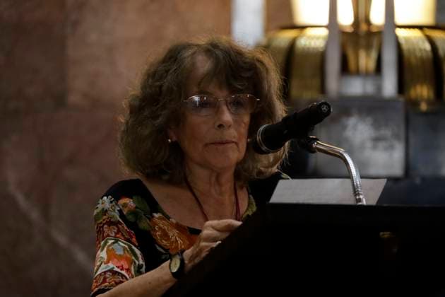 February 25, 2024, Mexico City, Mexico: Margarita Bermudez speaks during the posthumous tribute for the novelist Jose Agustin Ramirez at the Palace of Fine Arts in Mexico City. on February 25, 2024 in Mexico City, Mexico Mexico City Mexico - ZUMAe321 20240225_zia_e321_014 Copyright: xLuisxBarronx