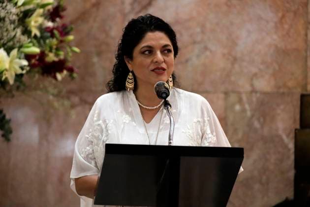 February 25, 2024, Mexico City, Mexico: Minister of Culture, Alejandra Frausto speaks during the posthumous tribute for the novelist Jose Agustin Ramirez at the Palace of Fine Arts in Mexico City. on February 25, 2024 in Mexico City, Mexico Mexico City Mexico - ZUMAe321 20240225_zia_e321_016 Copyright: xLuisxBarronx