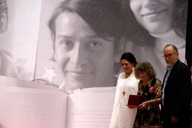 February 25, 2024, Mexico City, Mexico: Minister of Culture, Alejandra Frausto, Margarita Bermudez during the posthumous tribute for the novelist Jose Agustin Ramirez at the Palace of Fine Arts in Mexico City. on February 25, 2024 in Mexico City, Mexico Mexico City Mexico - ZUMAe321 20240225_zia_e321_024 Copyright: xLuisxBarronx