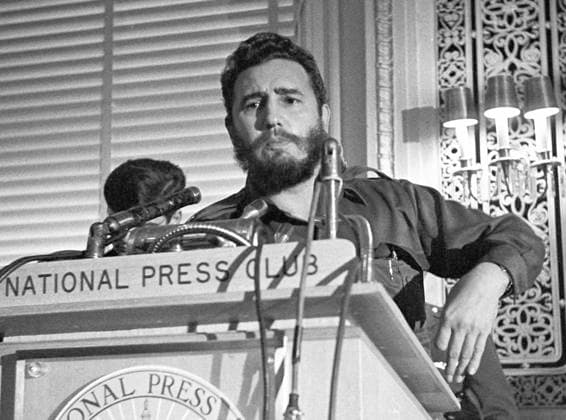 Fidel Castro at the National Press Club in Washington, DC Prime Minister Fidel Castro of Cuba addresses a National Press Club luncheon in Washington, DC on April 20, 1959. His appearance came less than four months after he seized power in Cuba and he said he had no dictatorial ambitions. Credit: Benjamin E. Gene Forte CNP Washington District of Columbia United States of America EDITORIAL USE ONLY Copyright: xx BenjaminxE.x Gene xFortex cnpphotos063527