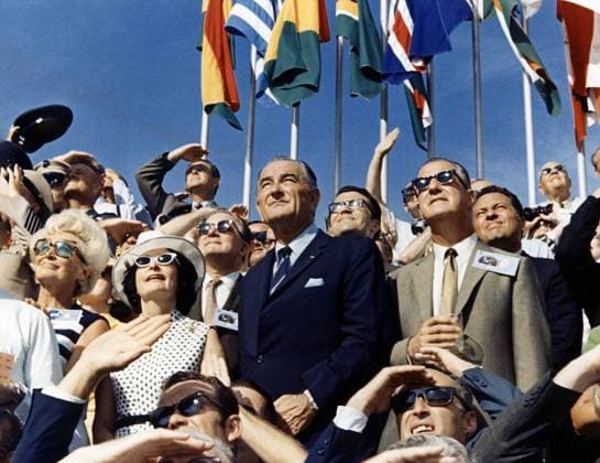 U.S. Vice President Spiro Agnew right center and Former U.S. President Lyndon Johnson (left center amongst crowd viewing lift-off of Apollo 11, first manned lunar Landing mission, from VIP viewing site, Kennedy Space Center, Merritt Island, Florida, USA, NASA, July 16, 1969 U.S. Vice President Spiro Agnew right center and Former U.S. President Lyndon Johnson (left center amongst crowd viewing lift-off of Apollo 11, first manned lunar Landing mission, from VIP viewing site, Kennedy Space Center, Merritt Island, Florida, USA, NASA, July 16, 1969. Copyright: 1010_05_ghi-circa12442