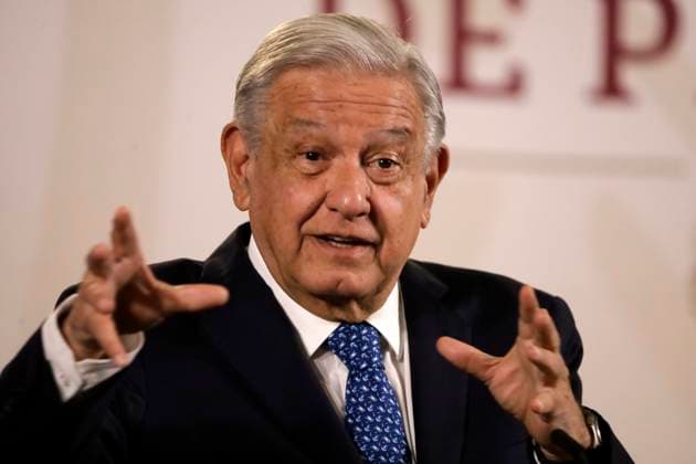 February 27, 2024, Mexico City, Mexico: Mexico s President Andres Manuel Lopez Obrador gesticulates while speak during his briefing conference at the National Palace. on February 27, 2024 in Mexico City, Mexico Mexico City Mexico - ZUMAe321 20240227_zia_e321_008 Copyright: xLuisxBarronx