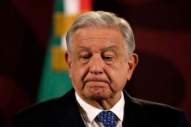 February 27, 2024, Mexico City, Mexico: Mexico s President Andres Manuel Lopez Obrador gesticulates while speak during his briefing conference at the National Palace. on February 27, 2024 in Mexico City, Mexico Mexico City Mexico - ZUMAe321 20240227_zia_e321_021 Copyright: xLuisxBarronx