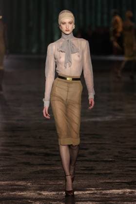 PFW - Saint Laurent Runway A model walks the runway ring the Saint Laurent Womenswear Fall Winter 2024-2025 show as part of Paris Fashion Week on February 27, 2024 in Paris, France. Photo by Jerome DominÃ ABACAPRESS.COM  Copyright: xDominexJerome ABACAx