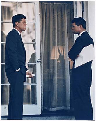 JFK and RFK at the White House Washington, DC - U. S. President John F. Kennedy and U.S. Attorney General Robert F. Kennedy in the Oval Office doorway on March 28, 1963. .Mandatory Credit: Robert Knudsen - The White House via CNP Washington District of Columbia United States of America EDITORIAL USE ONLY Copyright: xx RobertxKnudsenx cnpphotos065367
