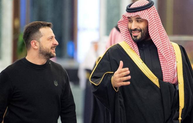 News Themen der Woche KW09 Saudi Prince Mohammed bin Salman bin Abdulaziz Al Saud, Crown Prince and Prime Minister, receives President Volodymyr Zelensky Saudi Prince Mohammed bin Salman bin Abdulaziz Al Saud, Crown Prince and Prime Minister, receives President Volodymyr Zelensky, President of the Republic of Ukraine in Riyadh, Saudi Arabia, on February 27, 2024. Photo by Saudi Press Agency Riyadh Riyadh Saudi Arabia 280224_Saudi_Arabia_SPA_00(10) Copyright: xapaimagesxSaudixPressxAgencyx xapaimagesx