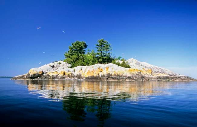 An island with nesting gulls, offshore from Agawa Rock in Lake Superior Provincial Park, Ontario, Canada.  Copyright: x AllCanadaPhotos.comx 1990-4632