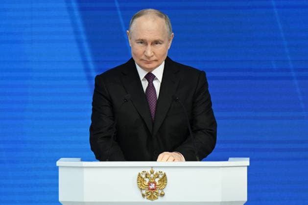 News Themen der Woche KW09 Russia Putin Federal Assembly Address 8630846 29.02.2024 Russian President Vladimir Putin delivers his annual address to the Federal Assembly at Gostiny Dvor in Moscow, Russia. Sergey Guneev Sputnik Moscow Russia  Copyright: xSergeyxGuneevx