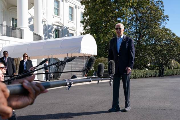 President Biden Departs for Brownsville, TX US President Joe Biden speaks to members of the media on the South Lawn of the White House before boarding Marine One in Washington, DC, US, on Thursday, Feb. 29, 2024. Biden plans to visit Brownsville, Texas, where he will press lawmakers to pass a bipartisan Senate border security deal that was rejected by Republicans at Trump?s urging and meet with US Border Patrol agents, law enforcement and local leaders. Photo by Leigh Vogel Pool ABACAPRESS.COM Washington DC United States  Copyright: xPool ABACAx