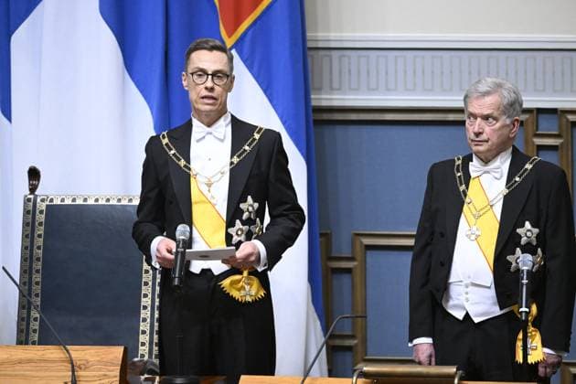 News Themen der Woche KW09 President of Finland Sauli Niinistö (R) listen to the new President of Finland Alexander Stubbs speech at Parliament s plenary session during the inauguration of the President of the Republic of Finland in Helsinki, Finland, on March 1, 2024. Helsinki Finland  Copyright: xHeikkixSaukkomaax LKFTJK20240301122932PHPN