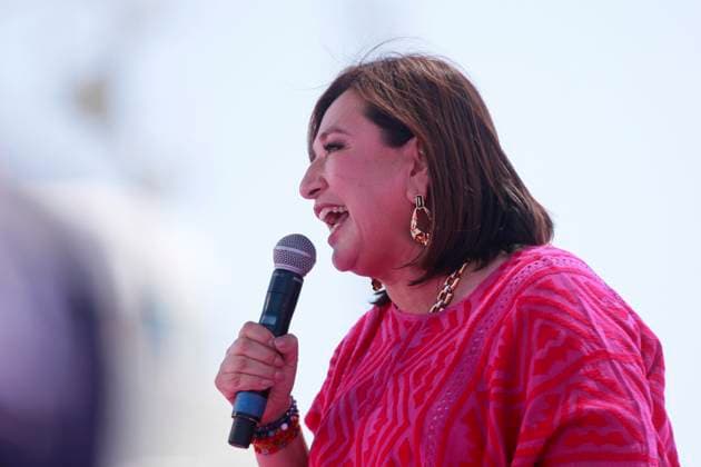 Xochitl Galvez in Querétaro, Mexico - 03 Mar 2024 Xochitl Galvez, candidate of the Fuerza y ??Corazón por México coalition speaks during the rally. Xochitl Galvez, candidate of the Fuerza y ??Corazón por México coalition, held a rally at the Olympic Stadium in Querétaro to talk about her proposals for the next elections, where she will seek to become the first woman to govern the country. Queretaro Mexico Copyright: xCesarxGomezx xSOPAxImagesx _MG_1892