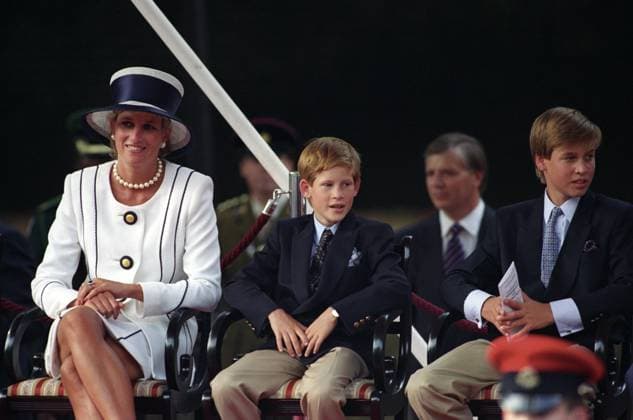 VJ Day Celebrations HRH PRINCESS OF WALES (HRH Princess Diana). Seen at the VJ Day Celebrations. With Prince Harry and Prince William, Credit:RK Avalon  Copyright: xRKx xAvalonx 0526292436