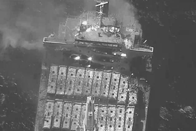 At approximately 11:30 a.m. (Sanaa time) on Wednesday, March 6, 2024, an anti-ship ballistic missile (ASBM) was launched from Iranian-backed Houthi terrorist-controlled areas of Yemen toward M V True Confidence, a Barbados-flagged, Liberian-owned bulk carrier, while transiting the Gulf of Aden. The missile struck the vessel, and the multinational crew reported three fatalities and at least four injuries, of which three are in critical condition, and significant damage to the ship. The crew abandoned the ship, and coalition warships responded and are assessing the situation. Photo via U.S. Central Command  WAX2024030602 U.S.xCENTRALxCOMMAND