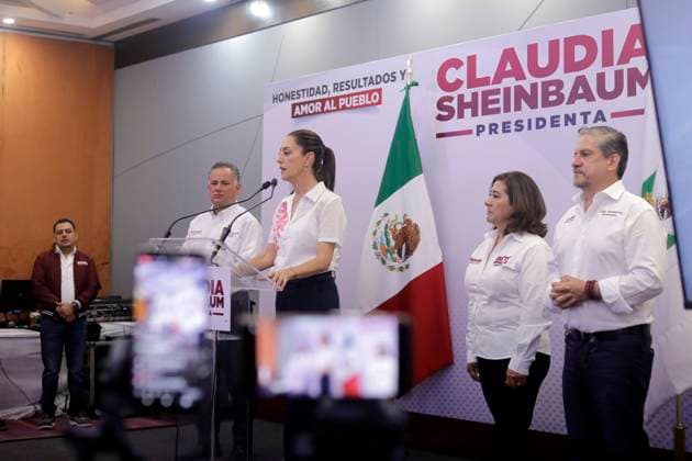 March 7, 2024, Queretaro, Mexico: Candidate Claudia Sheinbaum seen during a meeting with the media. During her first activity in the state, the presidential candidate for the Let s Keep Making History Coalition said that she will push for joint cabinets, Vicaria law, Olympia law in all states. Queretaro Mexico - ZUMAs197 20240307_aaa_s197_193 Copyright: xCesarxGomezx