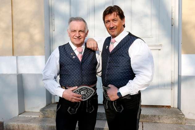 Otto Demetz and Joakin Stuffer Die Ladiner before the concert Kings of folk music Marianne Michaels farewell tour in the Zerbst town hall, 07 03 2024 Foto:xR.xStoffelsx xFuturexImagex volksmusik_4321