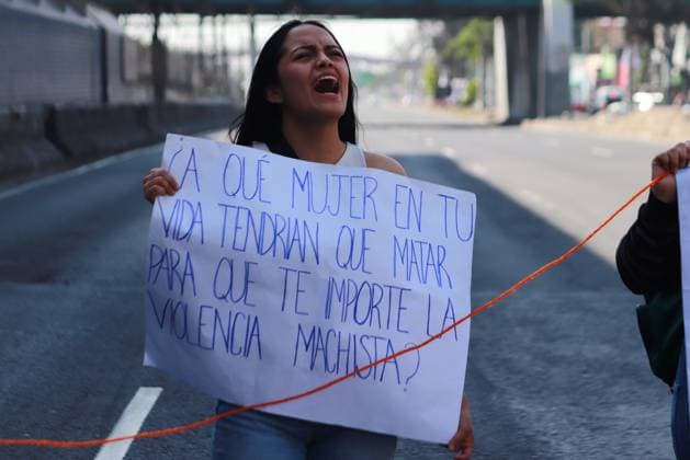 March 8, 2024 in Mexico City, Mexico: A woman reacts while take part during the closing Zaragoza Avenue within the framework of International Women s Day. on March 8, 2024. in Mexico City, Mexico. Mexico City Mexico - ZUMAe321 20240308_zia_e321_011 Copyright: xCarlosxSantiagox