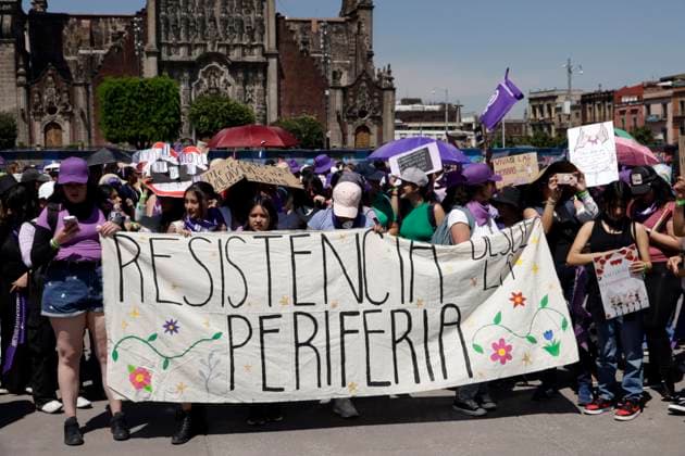 March 8, 2024, Mexico City, Mexico: Women take part during International Women s Day demonstration to protest agains femicides. hundreds of women join protests around the world to commemorate International Women Day. on March 8, 2024 in Mexico City, Mexico Mexico City Mexico - ZUMAe321 20240308_zia_e321_046 Copyright: xLuisxBarronx