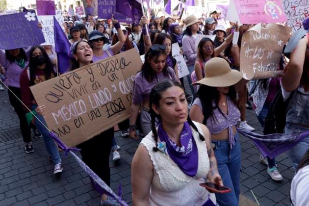 March 8, 2024, Mexico City, Mexico: Women take part during International Women s Day demonstration to protest agains femicides. hundreds of women join protests around the world to commemorate International Women Day. on March 8, 2024 in Mexico City, Mexico Mexico City Mexico - ZUMAe321 20240308_zia_e321_057 Copyright: xLuisxBarronx