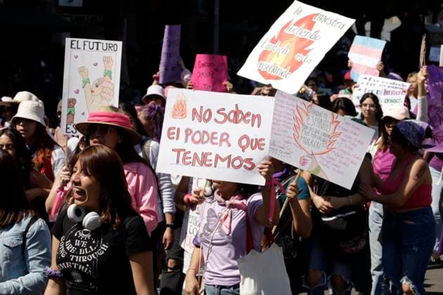 March 8, 2024, Mexico City, Mexico: Women take part during International Women s Day demonstration to protest agains femicides. hundreds of women join protests around the world to commemorate International Women Day. on March 8, 2024 in Mexico City, Mexico Mexico City Mexico - ZUMAe321 20240308_zia_e321_069 Copyright: xLuisxBarronx