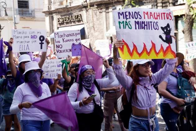 March 8, 2024, Mexico City, Mexico: Women take part during International Women s Day demonstration to protest agains femicides. hundreds of women join protests around the world to commemorate International Women Day. on March 8, 2024 in Mexico City, Mexico Mexico City Mexico - ZUMAe321 20240308_zia_e321_071 Copyright: xLuisxBarronx