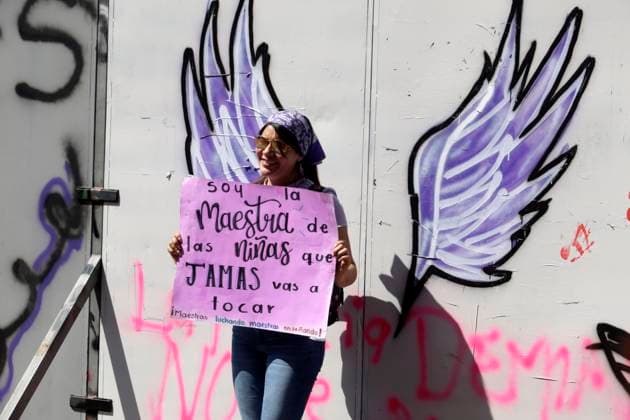 March 8, 2024, Mexico City, Mexico:A woman poses with a placard during International Women s Day demonstration to protest agains femicides. hundreds of women join protests around the world to commemorate International Women Day. on March 8, 2024 in Mexico City, Mexico Mexico City Mexico - ZUMAe321 20240308_zia_e321_073 Copyright: xLuisxBarronx