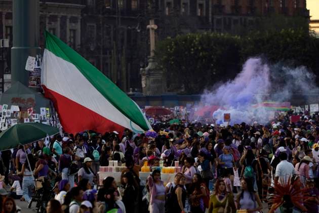 March 8, 2024, Mexico City, Mexico: Women take part during International Women s Day demonstration to protest agains femicides. hundreds of women join protests around the world to commemorate International Women Day. on March 8, 2024 in Mexico City, Mexico Mexico City Mexico - ZUMAe321 20240308_zia_e321_077 Copyright: xLuisxBarronx