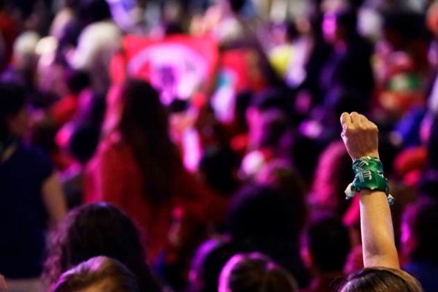 March 10, 2024, Mexico City, Mexico: A Supporter of the Mexico s Presidential candidate for Fuerza y Corazon por Mexico alliance, lifts her fist to support Xochitl Galvez during the Women for a Mexico Without Fear meeting on the occasion of the commemoration of International Women s Day at the Pepsi Center. on March 10, 2024 in Mexico City, Mexico Mexico City Mexico - ZUMAe321 20240310_zia_e321_028 Copyright: xLuisxBarronx