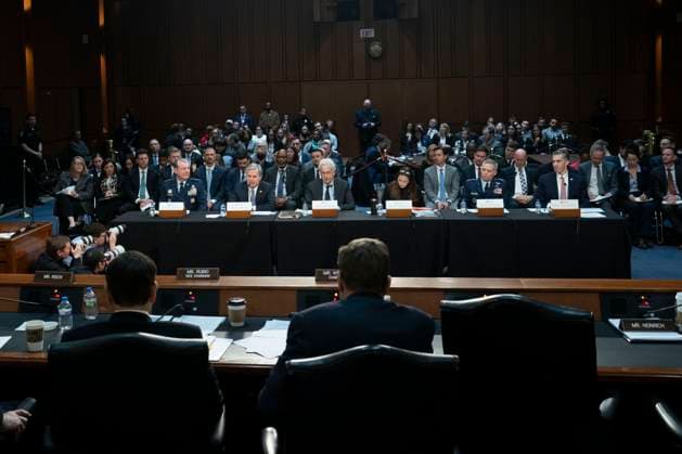 News Themen der Woche KW11 News Bilder des Tages (L-R) Director of the Defense Intelligence Agency Jeffrey Kruse, Director of the Federal Bureau of Investigation Christopher Wray, Director of the Central Intelligence Agency William Burns, Direction of National Intelligence Avril Haines, Director of the National Security Agency Timothy Haugh and Assistant Secretary of State for Intelligence and Research Brett Holmgren look on during a Senate Intelligence Committee hearing to examine worldwide threats at the U.S. Capitol in Washington, DC on Monday, March 11, 2024.  WAP20240311487 BONNIExCASH