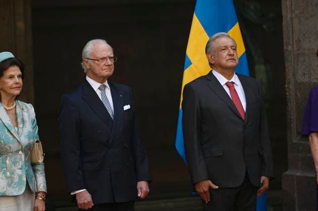 Swedish Royals Visit Mexico - Day 1 March 12, 2024, Mexico City, Mexico: Swedish Queen Silvia, Swedish King Carl XVI Gustaf, Mexico s President Andres Manuel Lopez Obrador attend a welcoming ceremony on the first day of the Swedish State visit to Mexico at the National Palace. on March 12, 2024 in Mexico City, Mexico. (Photo by Carlos Tischler Eyepix Group ABACAPRESS.COM) Mexico City Mexico  Copyright: xTischlerxCarlos Eyepix ABACAx