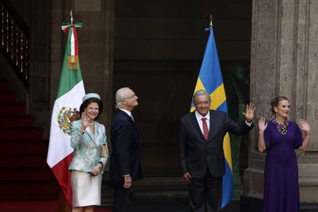 Swedish Queen Silvia, Swedish King Carl XVI Gustaf, Mexico s President Andres Manuel Lopez Obrador and Beatriz GutiÃ rrez Müller attend a welcoming ceremony on the first day of the Swedish State visit to Mexico at the National Palace in Mexico City, Mexico Featuring: Queen Silvia, King Carl XVI Gustaf, Andres Manuel Lopez Obrador, Beatriz GutiÃ rrez Müller Where: Mexico City, Mexico When: 12 Mar 2024 Credit: Luis Barron EyePix INSTARimages EDITORIAL USE ONLY. NOT FOR USE BY NEWSPAPERS BASED IN THE UK. Copyright: xLuisxBarron xEyepixxGroupx 53563393