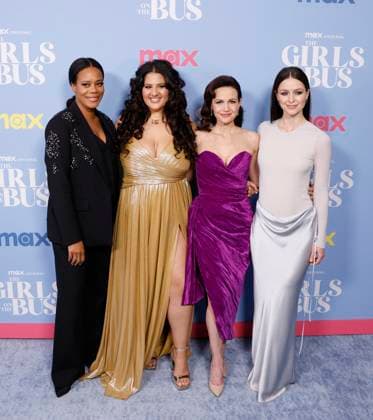 Bilder des Jahres 2024, Entertainment 03 März Entertainment Themen der Woche KW11 Entertainment Bilder des Tages Christina Elmore, Natasha Behnam, Carla Gugino and Melissa Benoist arrive on the red carpet at Max s The Girls On The Bus New York Premiere at DGA Theater on Tuesday, March 12, 2024 in New York City.  NYP20240312118 JohnxAngelillo