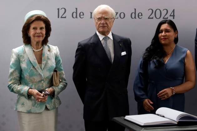 Swedish Royals Visit Mexico - Day 1 March 12, 2024, Mexico City, Mexico: Swedish Queen Silvia and Swedish King Carl XVI Gustaf after are seen after having signed an agreement on the first day of the Swedish State visit to Mexico at Mexican Senate. on March 12, 2024 in Mexico City, Mexico. (Photo by Luis Barron Eyepix Group) Copyright: xLuisxBarron xEyepixxGroupx LB_11032024_114102