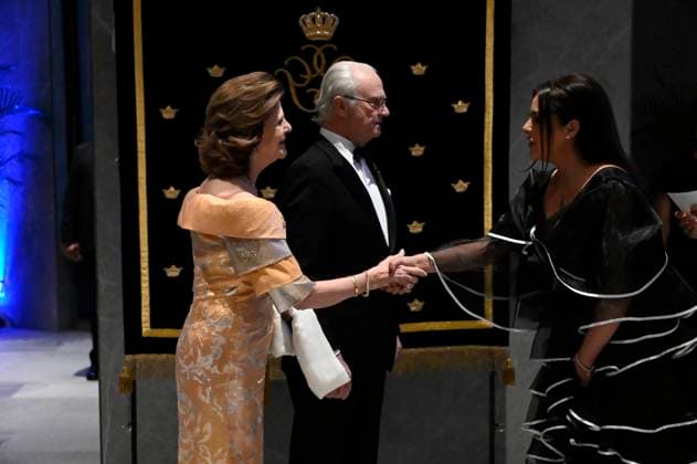 Swedish Royals Visit Mexico - Day 1 March 12, 2024, Mexico City, Mexico: A guest gives the welcoming to Swedish Queen Silvia and Swedish King Carl XVI Gustaf during a banquet on the first day of the Swedish State visit to Mexico at the National Palace. on March 12, 2024 in Mexico City, Mexico. (Photo by Carlos Tischler Eyepix Group ABACAPRESS.COM) Mexico City Mexico  Copyright: xTischlerxCarlos Eyepix ABACAx