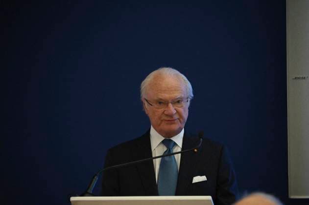 Swedish Royals Visit Mexico - Day 2 March 13, 2024, Mexico City, Mexico: Swedish King Carl XVl speaks during the opening of the new engineering center of the telecommunications Swedish company Ericsson on the second day of the Swedish State visit to Mexico. on March 13, 2024 in Mexico City, Mexico. (Photo by Carlos Tischler Eyepix Group ABACAPRESS.COM) Mexico City Mexico  Copyright: xTischlerxCarlos Eyepix ABACAx