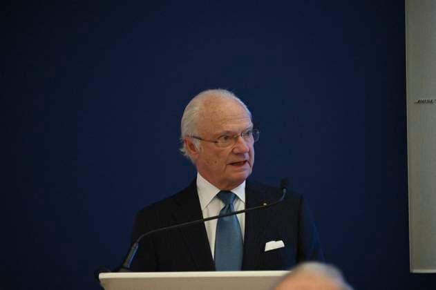 Swedish Royals Visit Mexico - Day 2 March 13, 2024, Mexico City, Mexico: Swedish King Carl XVl speaks during the opening of the new engineering center of the telecommunications Swedish company Ericsson on the second day of the Swedish State visit to Mexico. on March 13, 2024 in Mexico City, Mexico. (Photo by Carlos Tischler Eyepix Group ABACAPRESS.COM) Mexico City Mexico  Copyright: xTischlerxCarlos Eyepix ABACAx