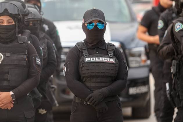 March 15, 2024, Ecatepec de Morelos, Mexico: A member of the Municipality Police during the departure of a security operation called Rastrillo to combat crime in the Municipality of Ecatepec. More than 1,300 elements from the Attorney General s Office of the Republic (FGR), the Attorney General s Office of the State of Mexico (FGJEM) and the State Police take part during the Operation. on March 15, 2024 in Ecatepec de Morelos, Mexico. Ecatepec De Morelos Mexico - ZUMAe321 20240315_zia_e321_028 Copyright: xRickxCruzx