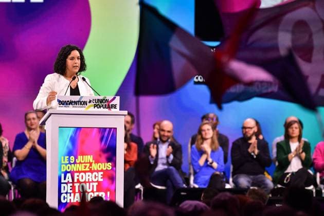 LFI Launches EU Election Campaign - Villepinte Member of the European Parliament and head of La France Insoumise list for the European elections, Manon Aubry speaks during the French leftist political party La France Insoumise convention to launch their campaign for the European elections, at the Parc des expositions in Villepinte, north of Paris, France on March 16, 2024. Photo by Firas Abdullah ABACAPRESS.COM Villepinte France  Copyright: xAbdullahxFiras ABACAx