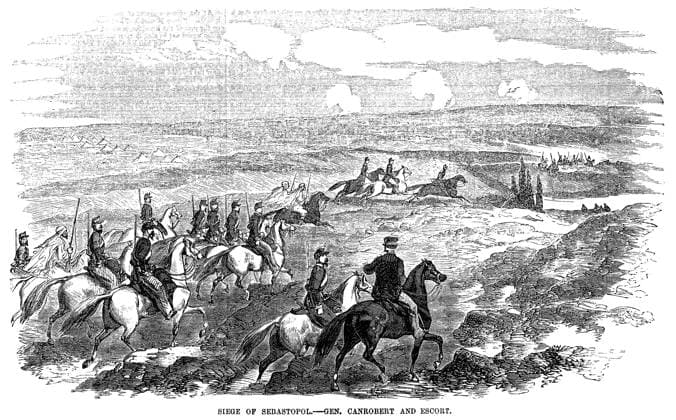 SIEGE OF SEVASTOPOL, 1854. The French military commander General Francois Certain Canrobert and his forces at the Siege of Sevastopol during the Crimean War, 1854. Wood engraving, American, 1854.  Copyright: xGRANGERx xGRANGERx 0002375