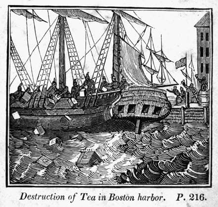 BOSTON TEA PARTY, 1773. The Boston Tea Party, 16 December 1773. Wood engraving, 19th century.  Copyright: xGRANGERx xGRANGERx 0004855
