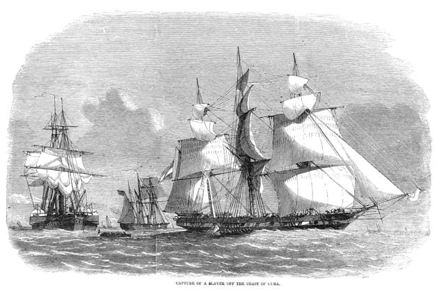 SLAVERY: SLAVE SHIP, 1858. The capture of the slave ship Emilia off the north coast of Cuba by HMS Styx and HMS Jasper on 22 March 1858. Contemporary wood engraving.  Copyright: xGRANGERx xGRANGERx 0006798