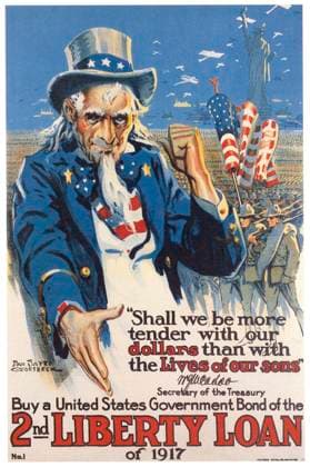 WORLD WAR I: LIBERTY LOAN. Shall We Be More Tender? American World War I Liberty Loan poster, 1917, by Dan Sayre Groesbeck.  Copyright: xGRANGERx xGRANGERx 0007223