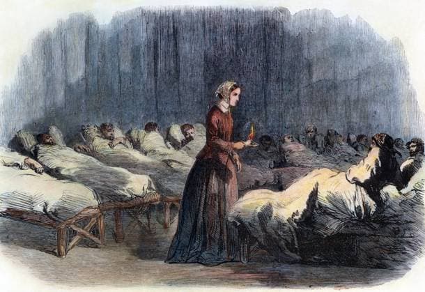 LORENCE NIGHTINGALE (1820-1910) in the enlisted men s ward of the British military hospital in Scutari, Turkey, during the Crimean War in 1855: contemporary English wood engraving.  Copyright: xSarinxImagesx xGRANGERx 0009210
